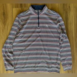 Rhoback 1/4 Zip Pullover Fair Isle Golf Performance Top Navy Red White Mens XL